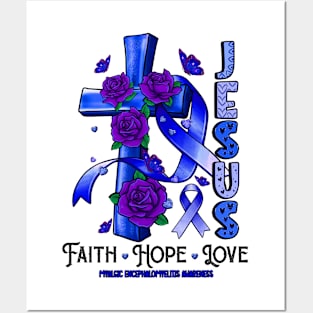 Myalgic Encephalomyelitis Awareness - Jesus Cross ribbon Faith Posters and Art